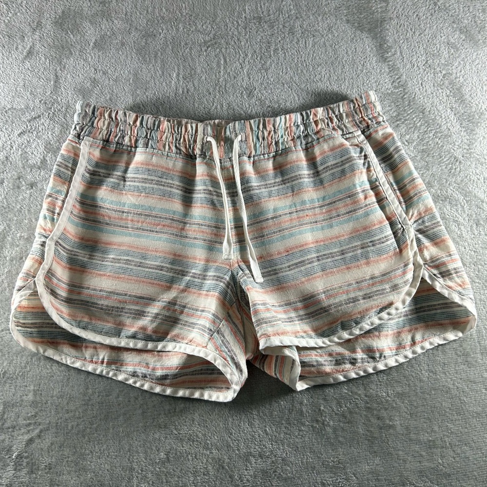ATHLETA Striped Jacquard Sandbar Linen Shorts Lightweight Tan Cream Size 8